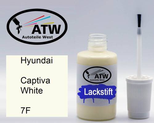 Hyundai, Captiva White, 7F: 20ml Lackstift, von ATW Autoteile West.